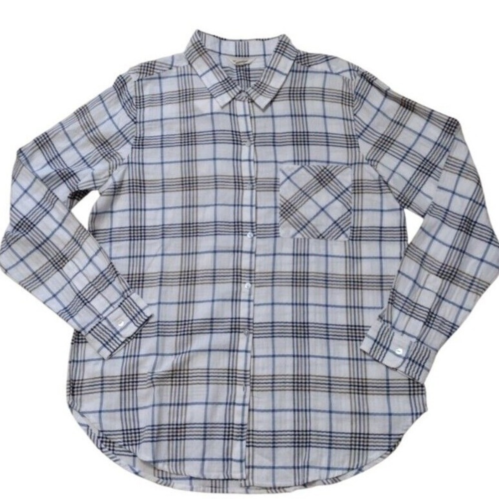 Lucky Brand Button Up Shirt Women Large Blue Classic Plaid Long Sleeves Casual‎